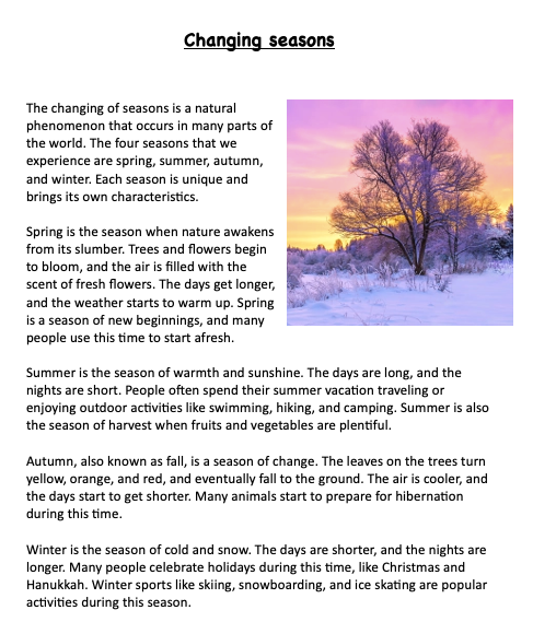 Changing seasons - Morning Activity
