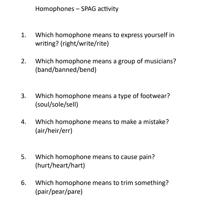 Homophones SPAG activity