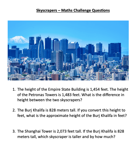 UKS2 Maths Reasoning Challenge questions - Skyscrapers